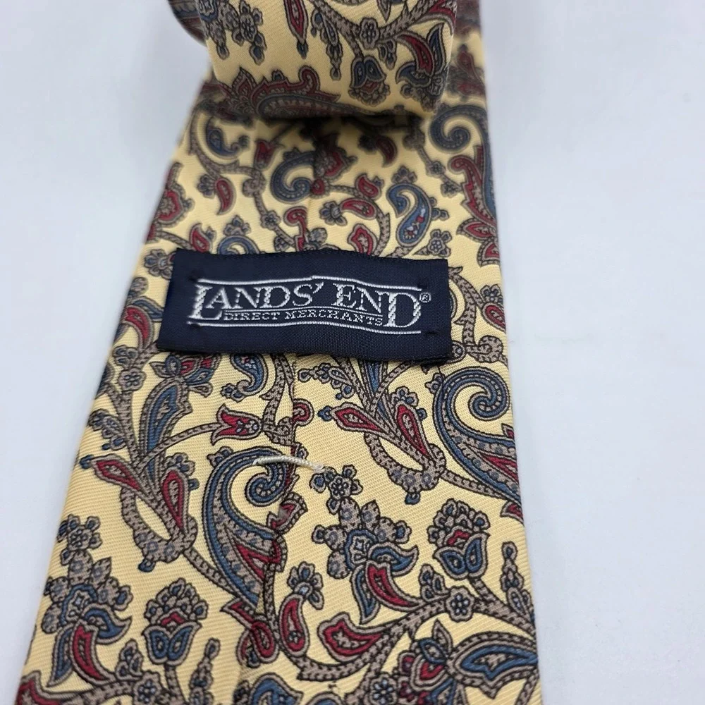 Vintage Land's End Necktie Yellow Red Blue  Paisley 100% Silk  57